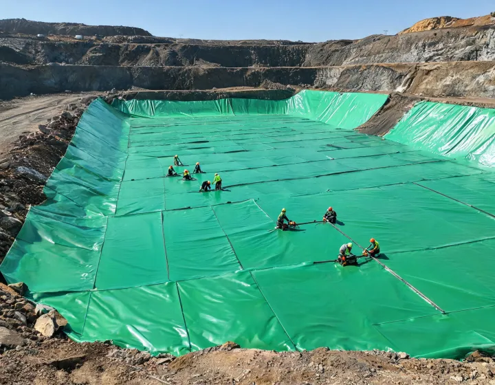 Solmax HDPE geomembrane installation on a large containment basin