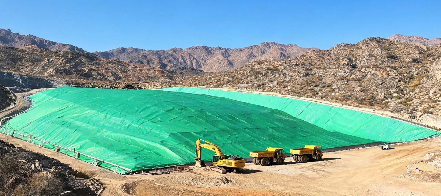 Large mining containment basin lined with geomembrane